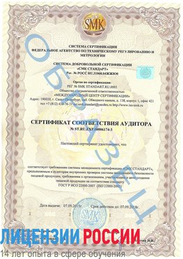 Образец сертификата соответствия аудитора №ST.RU.EXP.00006174-3 Нахабино Сертификат ISO 22000